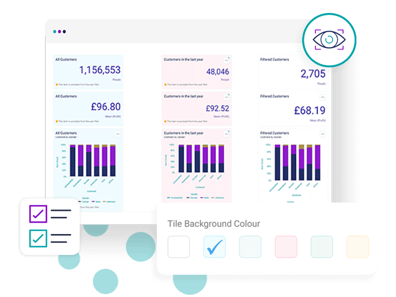 <b>Adding background colours to dashboard tiles in Apteco Orbit</b>
You can now choose from a number of background colours to apply to a dashboard tile to create visual separation between different areas on the dashboard.