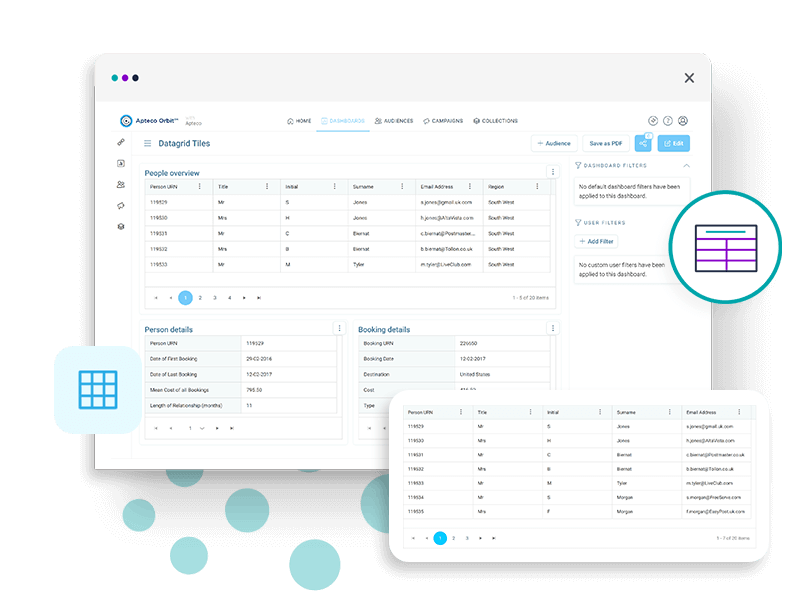<b>Data grids as dashboard tiles</b>
With data grid dashboard tiles, you can now view and interact with your data in a table format, right from your dashboard. This powerful new functionality allows you to view records on individual lines or as a single page view.