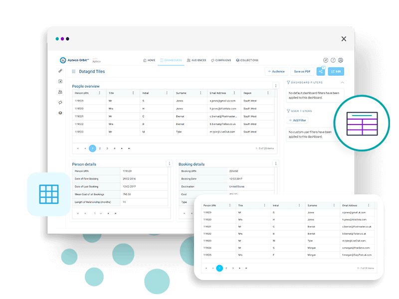 <b>Data grids as dashboard tiles</b>
With data grid dashboard tiles, you can now view and interact with your data in a table format, right from your dashboard. This powerful new functionality allows you to view records on individual lines or as a single page view.